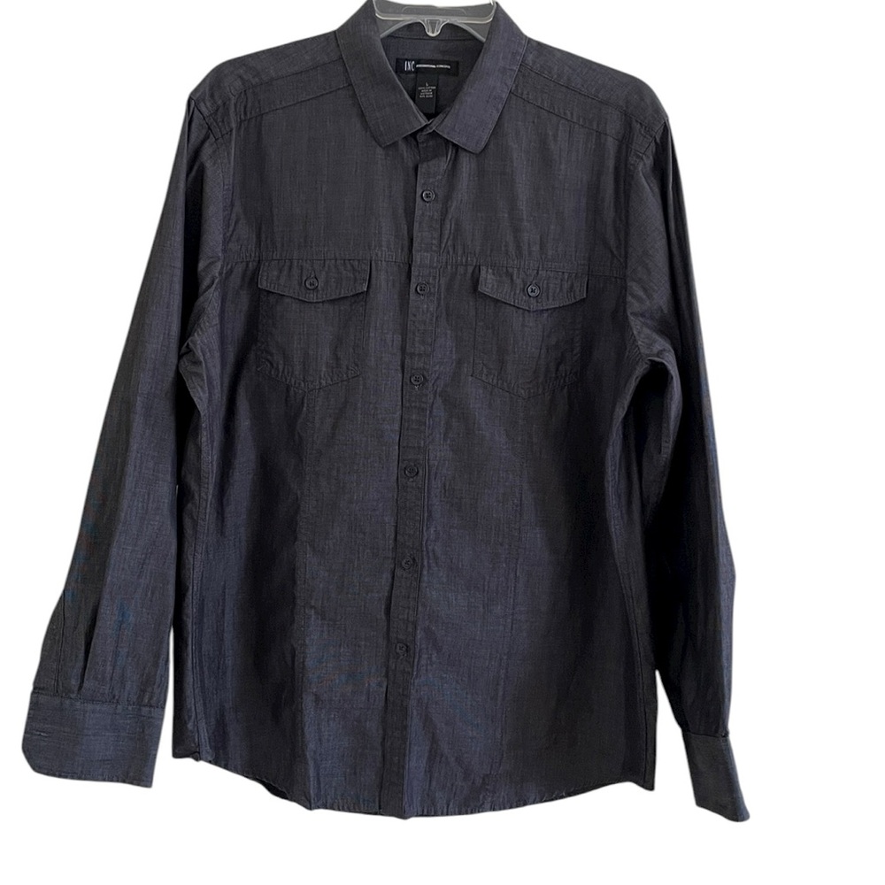 INC INTERNATIONAL CONCEPTS BLACK BUTTON DOWN SHIRT Size L Long Sleeve Casual